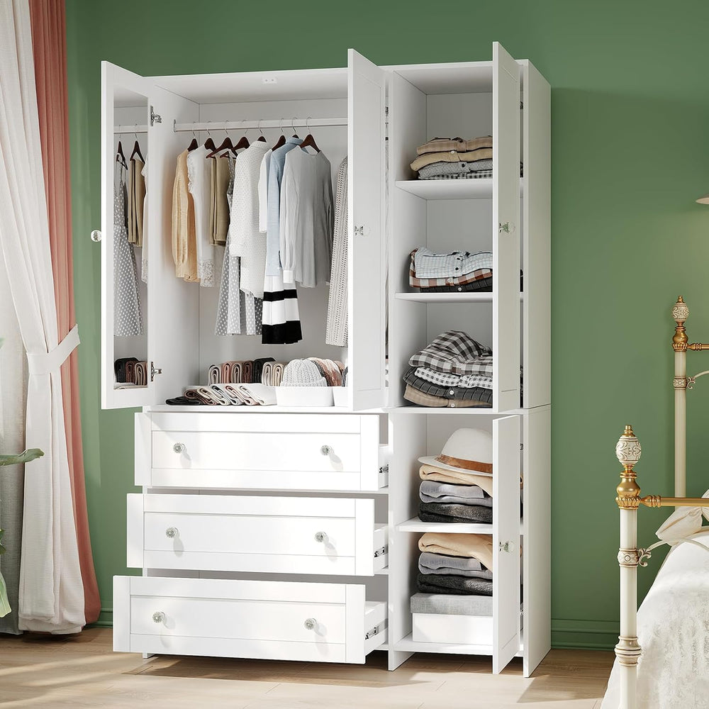 VOWNER 71" Armoire Wardrobe Closet with 3 Drawers and Mirror