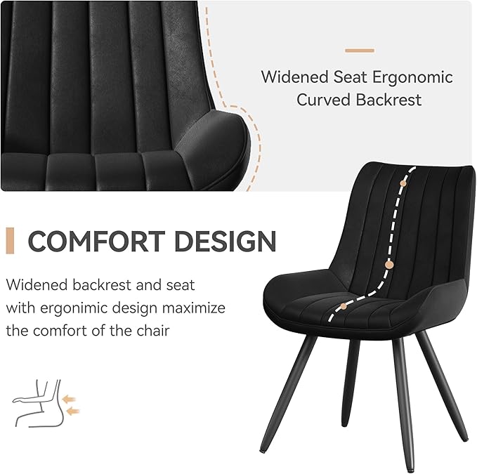 Dining Chairs Set of 2, Faux Leather Mid Century Modern Kitchen Chairs with S...