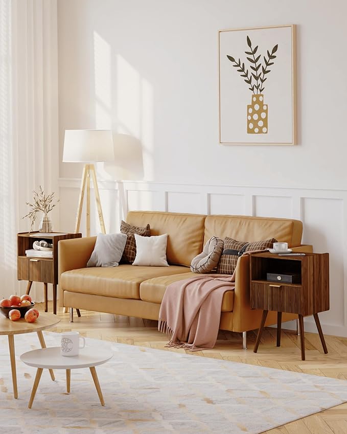 Nightstand,Modern Bedside Table with Storage Drawer and Open Wood Shelf, for ...