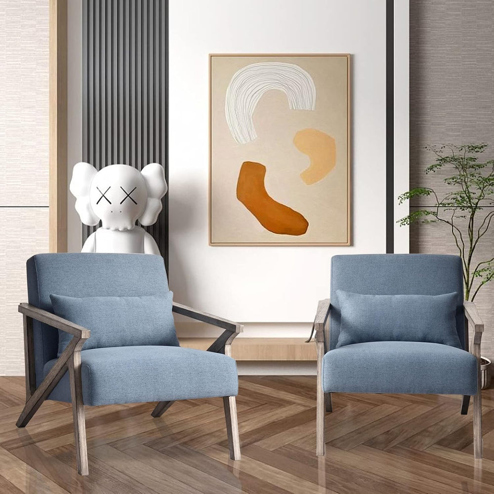 INZOY Mid Century Modern Chair with Wood Frame, Upholstered Armchair with Wai...