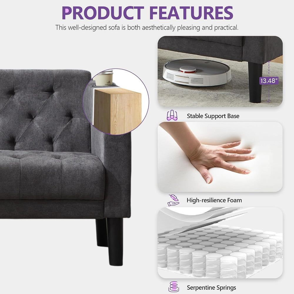 62" W Loveseat Sofa w/ 2 USB Charger Ports and 2 Cupholders
