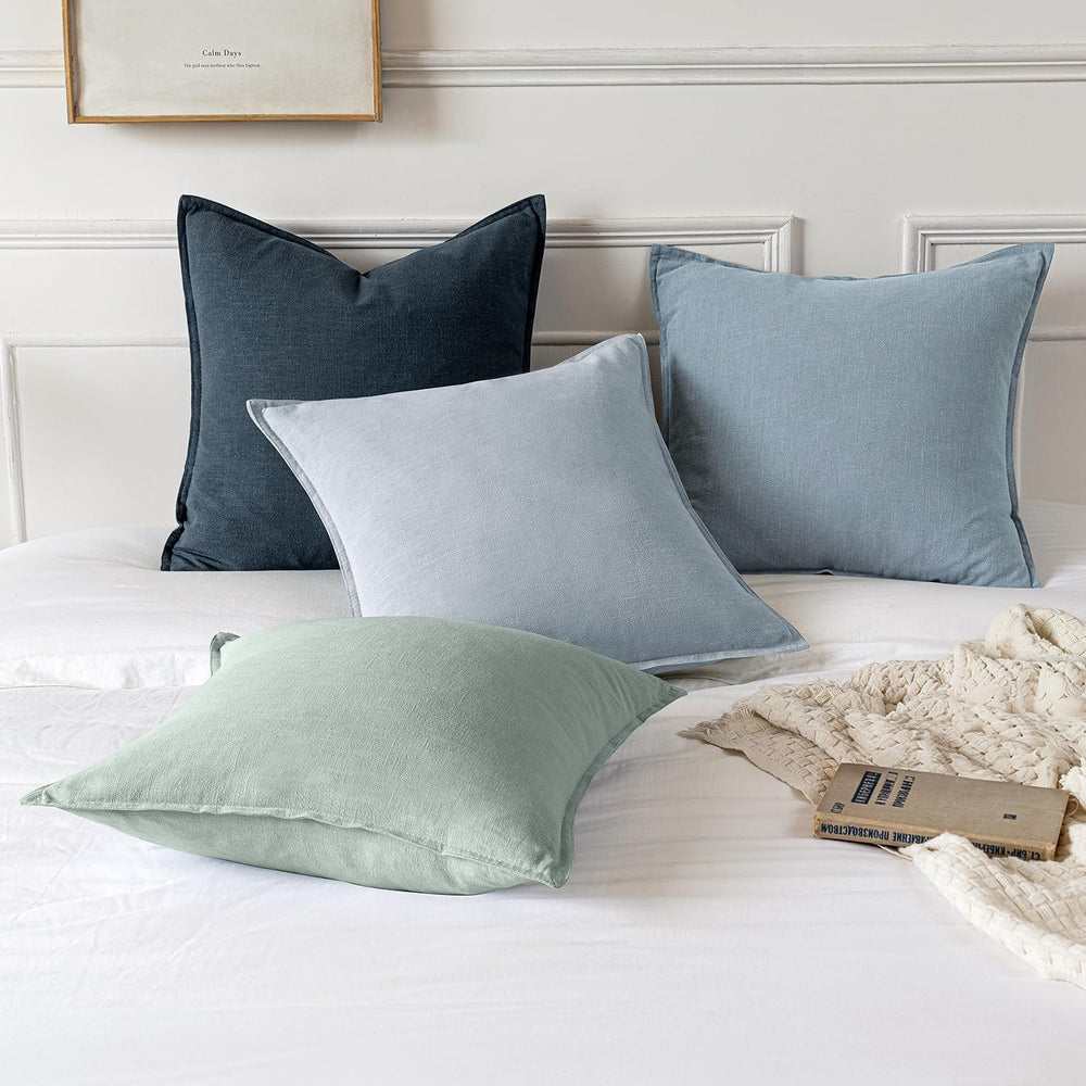 MIULEE Decorative Linen Euro Sham Pillow Covers 22x22 Inch Light Blue