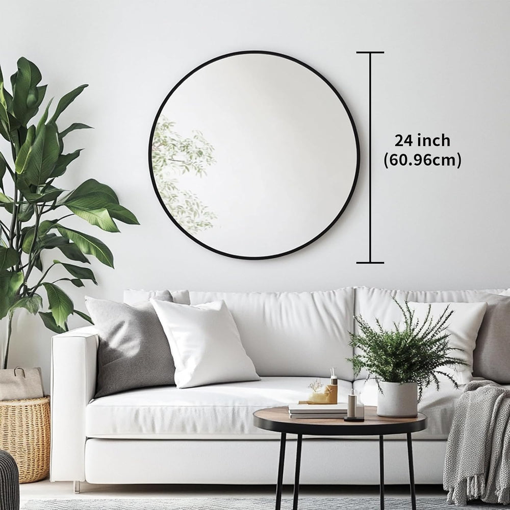 Oruii Round Mirror, 24 inch Black Circle Mirror, Matte Black Metal Frame