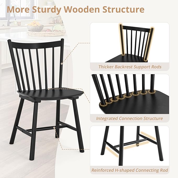 LUE BONA Upgraded Dining Chairs Set of 8, Farmhouse Wooden Spindle Back Kitch...