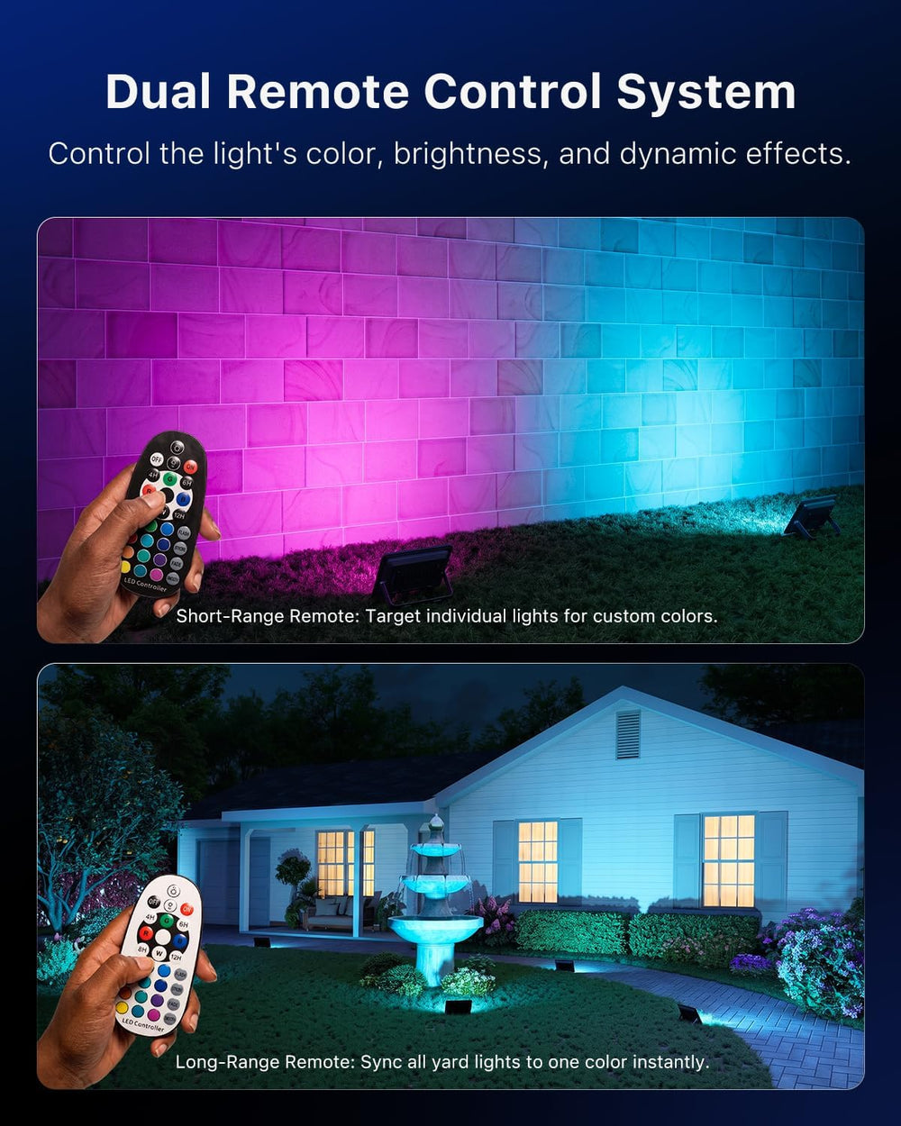 FALOVE 2 Pack Outdoor RGBW Flood Lights by Dual Remote for Halloween Decor