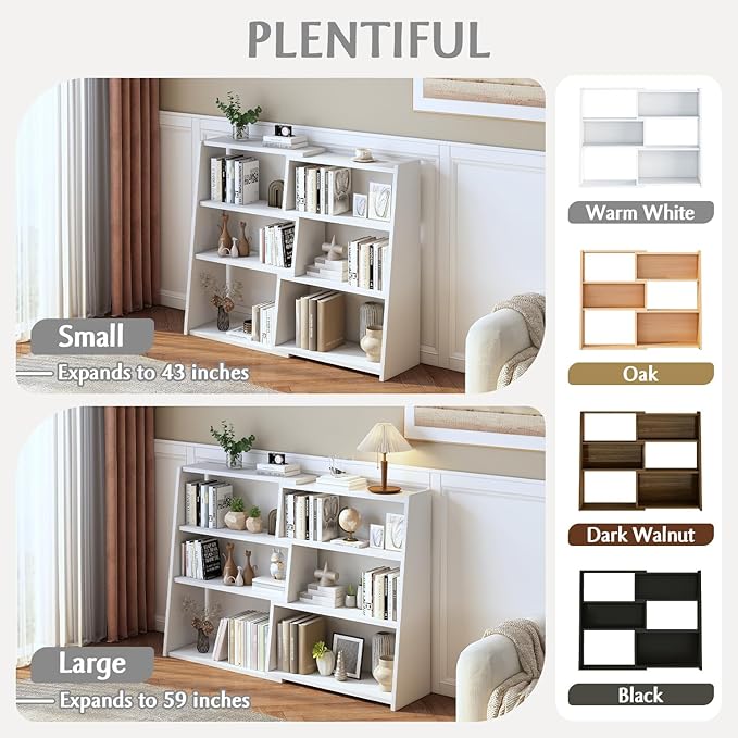 IOTXY Wooden Extendable Shelf Bookcase - 3-Tier Ladder Low Short Bookshelf fo...