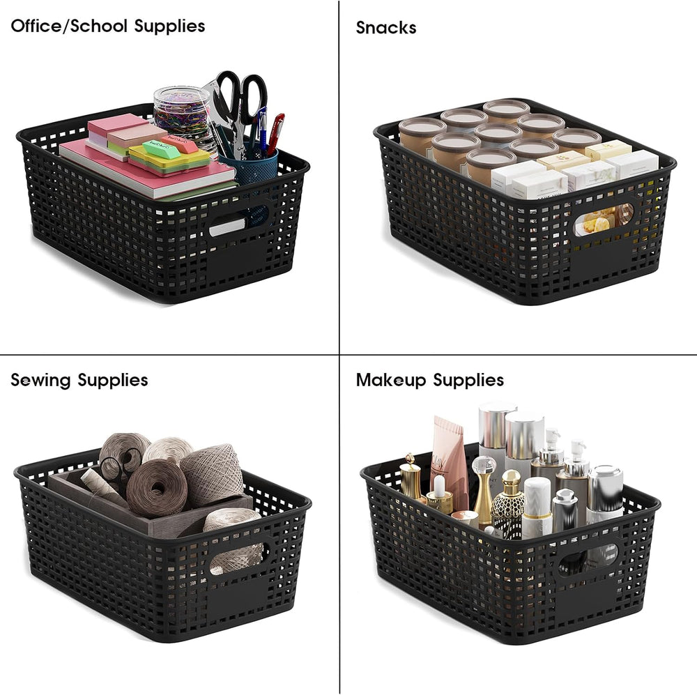 ORGIDOL Black Plastic Storage Baskets for Organizing, 12 Pack