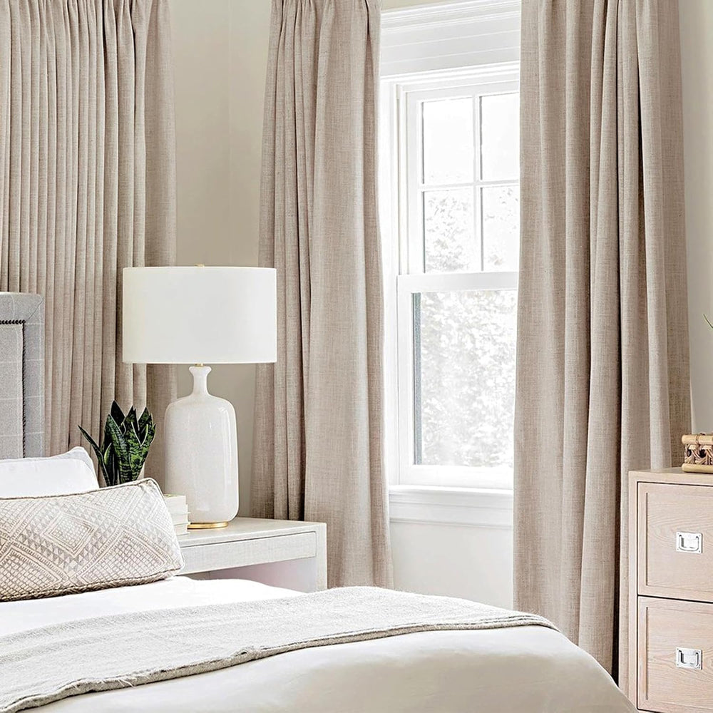 MIULEE 100% Blackout Linen Curtains for Bedroom 52x72 Inches Natural Beige