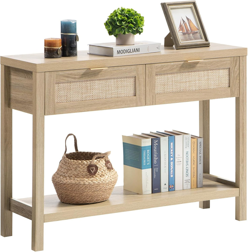 SICOTAS Rattan Console Table for Entryway - Boho Entryway Table with Storage ...