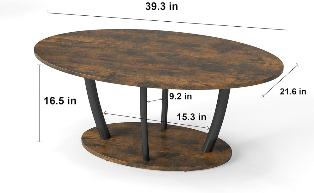 Manora Rustic Small Oval Coffee Table for Living Room, Narrow Wood Center Tab...