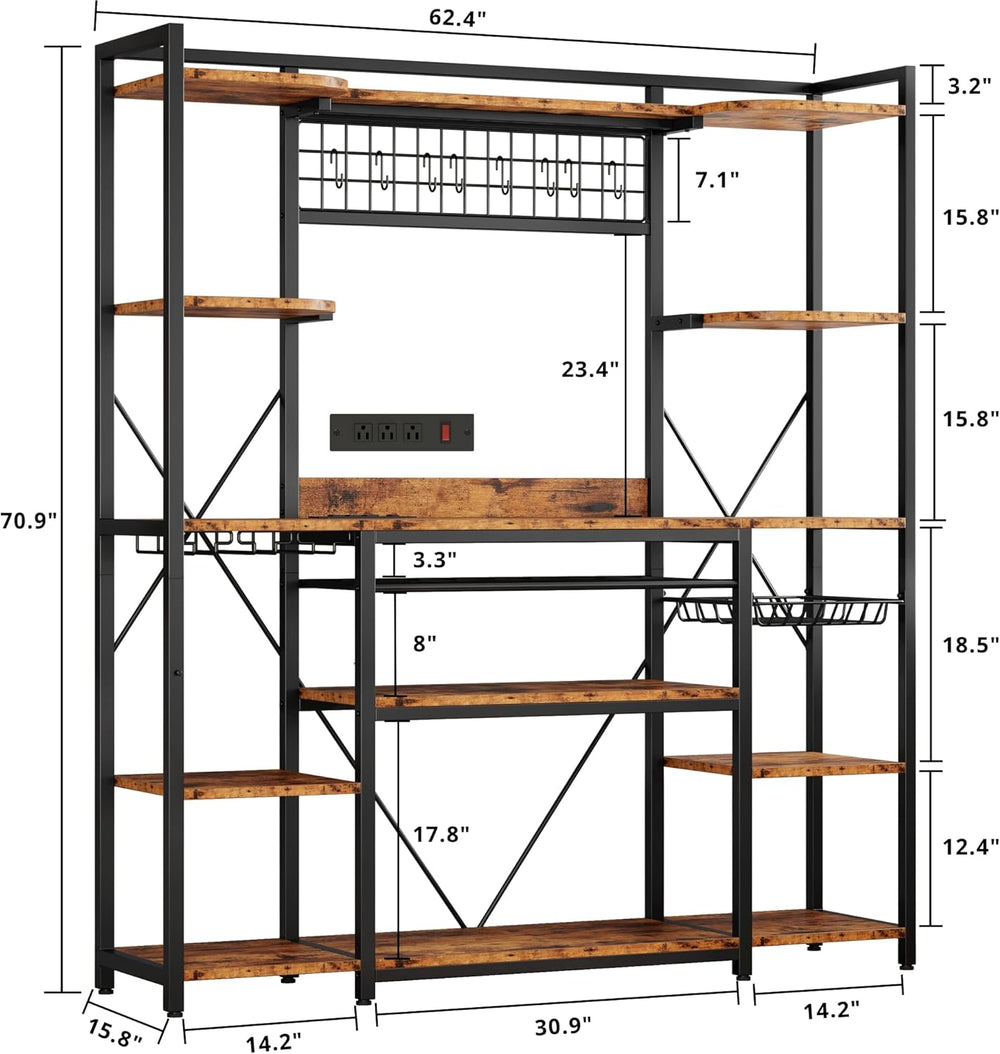 IRONCK 62.4-Inch Bakers Rack with Power Outlets and Wine Storage | 62.4-inch ...
