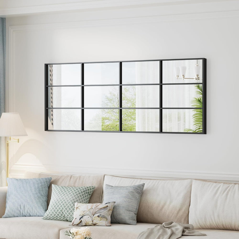 Full Length Mirror, 65"x22" Standing Windowpane Wall Mirror (Black)
