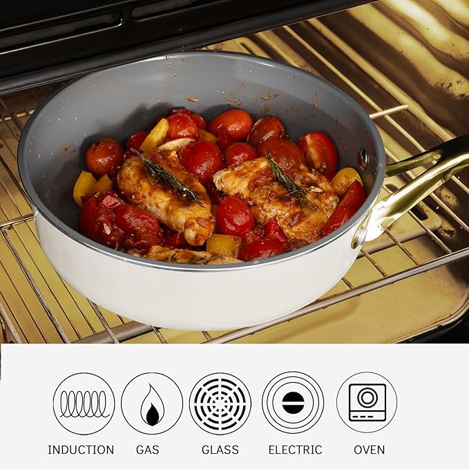 10-Inch Ceramic Non-Stick Cookware Set, 8-in-1 Multifunctional Cookware