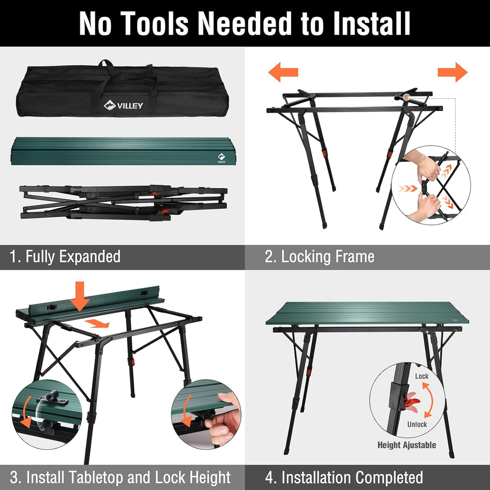 VILLEY Portable Camping Table with Adjustable Legs, Aluminum Folding Table