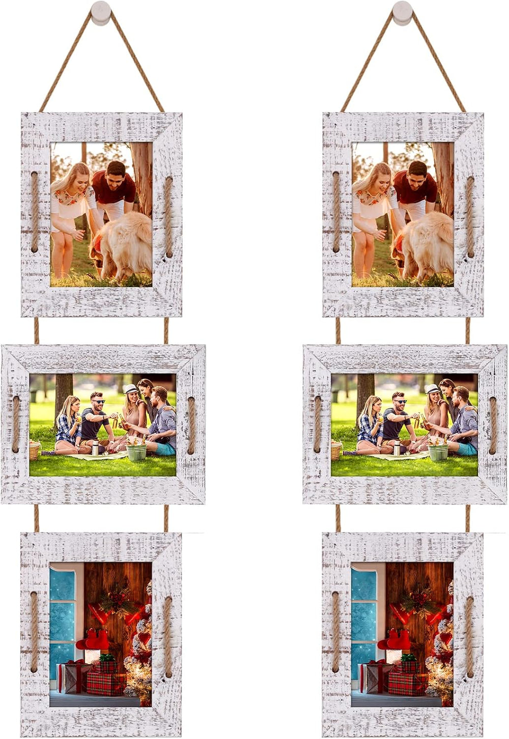 5x7 Collage Picture Frames, 3 Opening, Solid Wood, White, 2 Pack