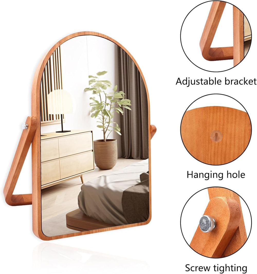 Arched Desk Mirrors with Stand- Wood Table Makeup Mirrors