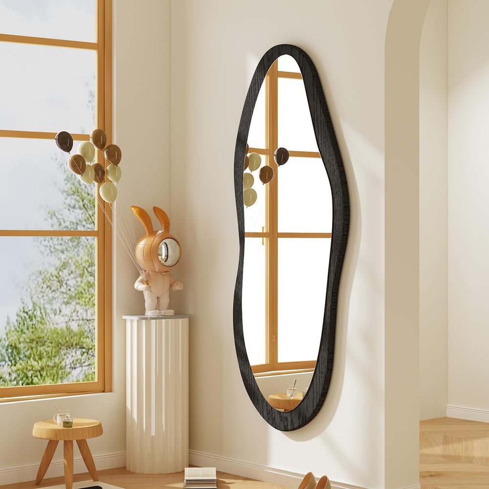AAZZKANG Irregular Wall Mirror Full Length Black Wood Framed Large