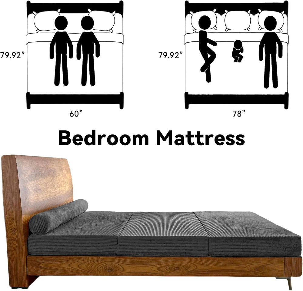 Grey 5-in-1 Convertible Sofa Bed, 78" Boneless Couch Tri Folding Mattres...