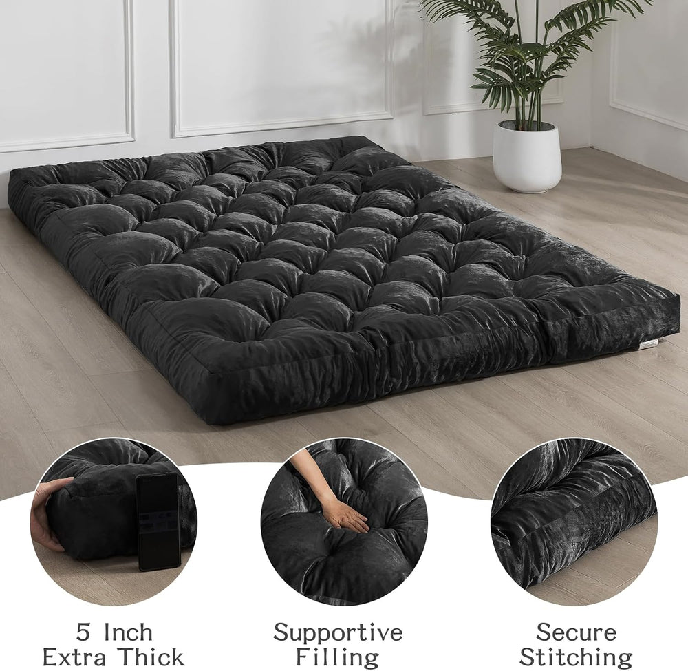 SHOUREN Japanese Floor Mattress 5" Futon Mattress Black Full Size Tatami...
