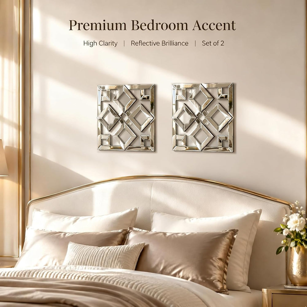 Square Decorative Wall Mirror 12 x 12 Inch, Silver Frameless Mirror Wall Deco...