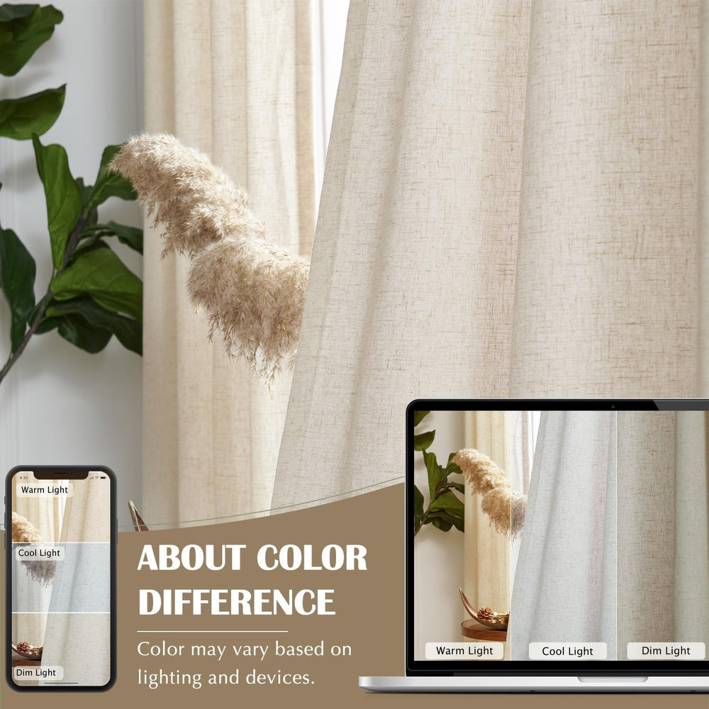 jinchan Linen Curtains 84 Inch Light Filtering Grommet 2 Panels Beige