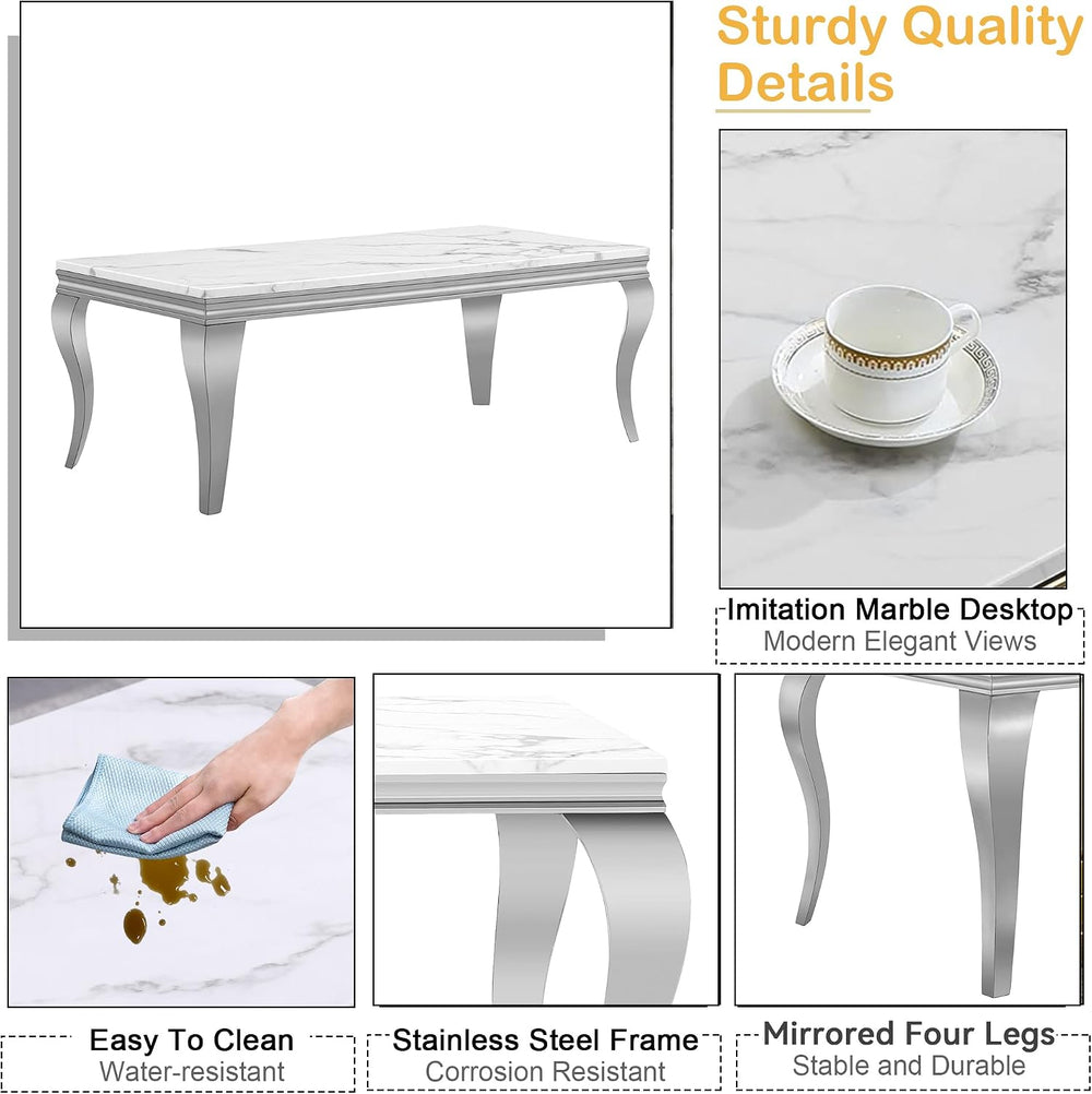3 Piece Living Room Table Set, White Marble Coffee Table Set of 3, Modern Con...