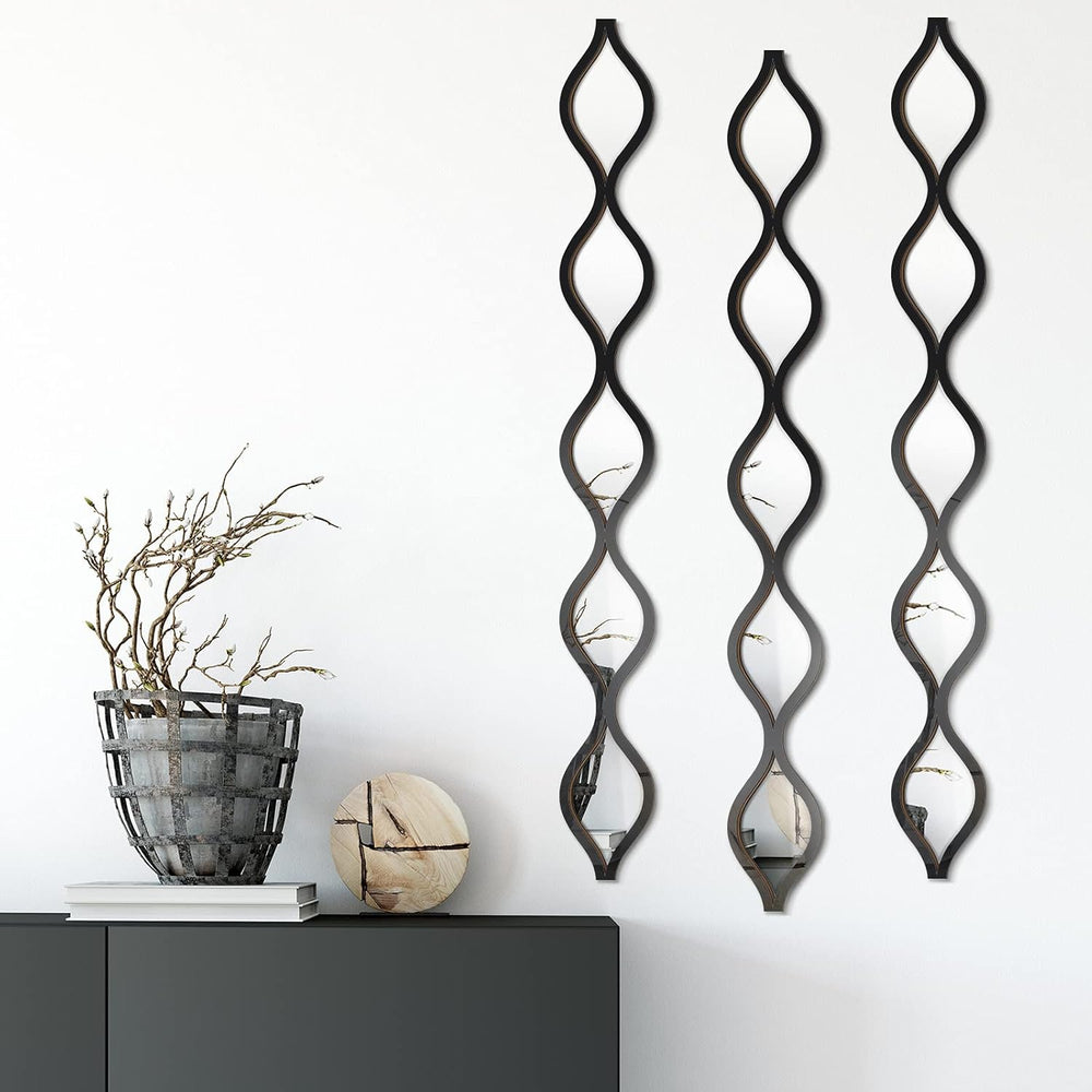 Yulejo 3 Pcs Teardrop Mirror Wall Decor, Narrow Acrylic Black Edge