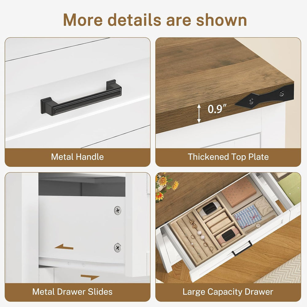 TEENFON 47.2" Dresser for Bedroom, White 6 Drawer Dresser with Metal Han...