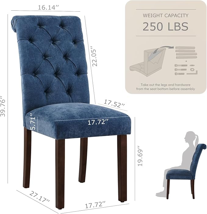 Tufted Dining Chairs Set of 4, Upholstered Parsons Dining Room Chairs, Fabric...