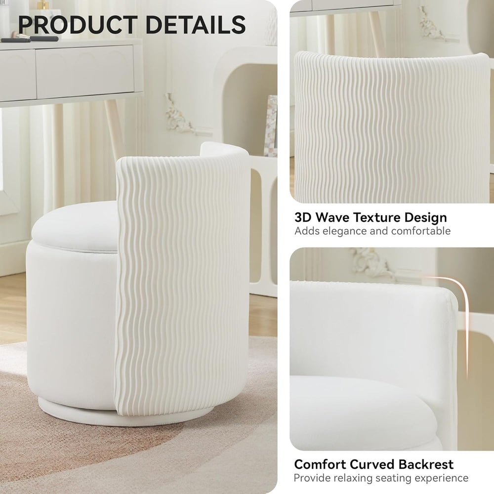 WUTUTUEE Velvet Vanity Chair with Storage, 360° Swivel Makeup Chair with Wave...