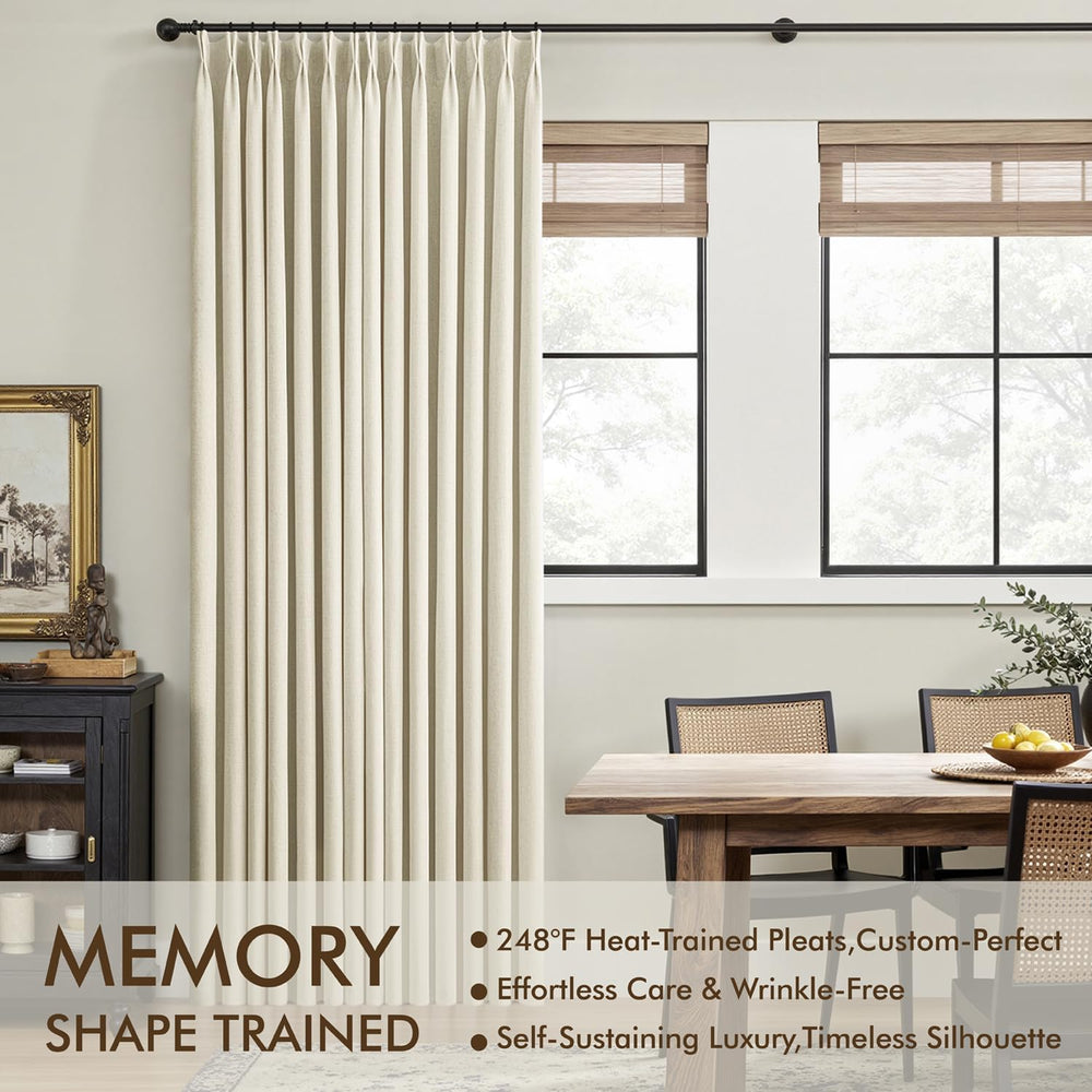 MIULEE Cream Pinch Pleated 100% Blackout Linen Curtains 40x108 Inches