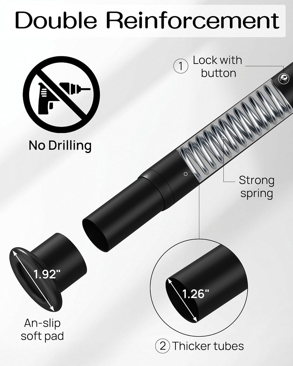 Tension Curtain Rod by EZFurni, 42-123 in, Curtain Rods No Drilling