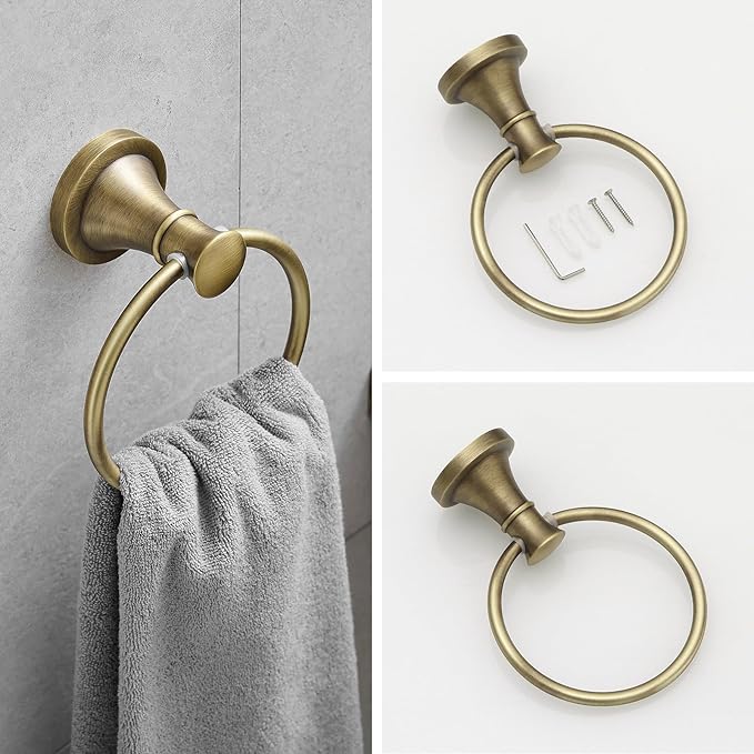 RUMOSE Toilet Paper Holder and Hand Towel Ring Antique Brass Wall Mount