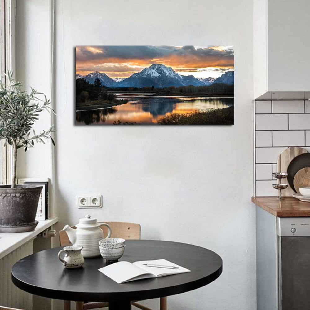 Sunset Mountain Wall Art for Living Room Nature Grand Teton Landscape Canvas ...