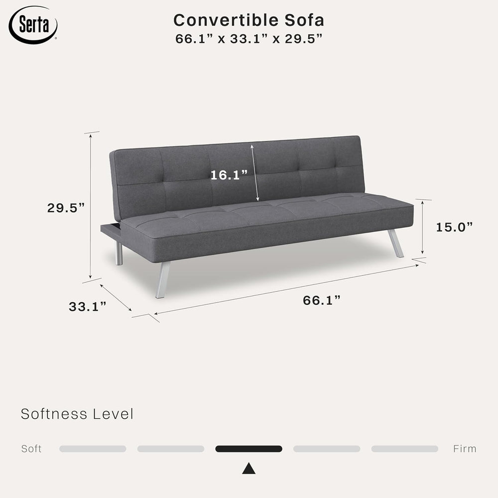 Serta® Rane Futon Sofa Bed 66.1", 3-in-1 Convertible Couch Sleeper for S...