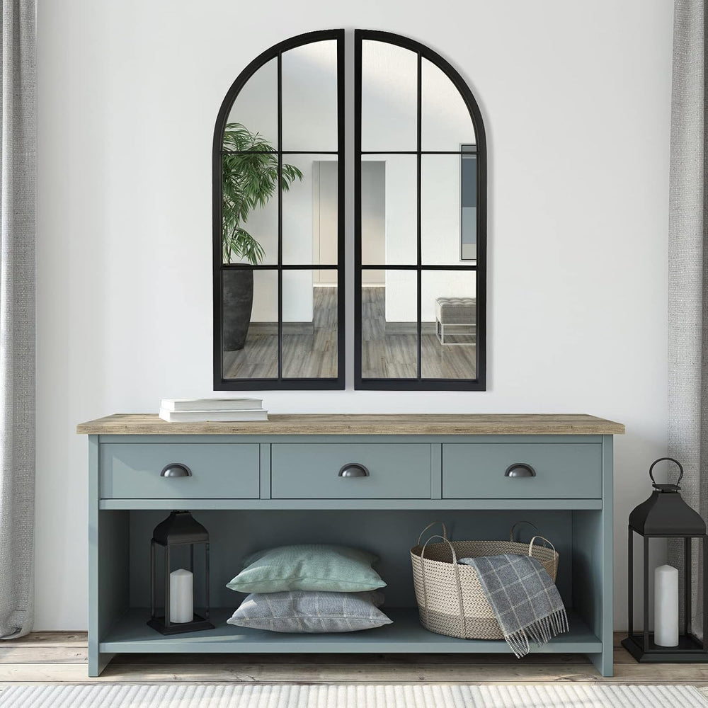 OUSHUAI Black Arched Mirror Set of 2,Window Pane Mirror for Wall Decor,Farmho...