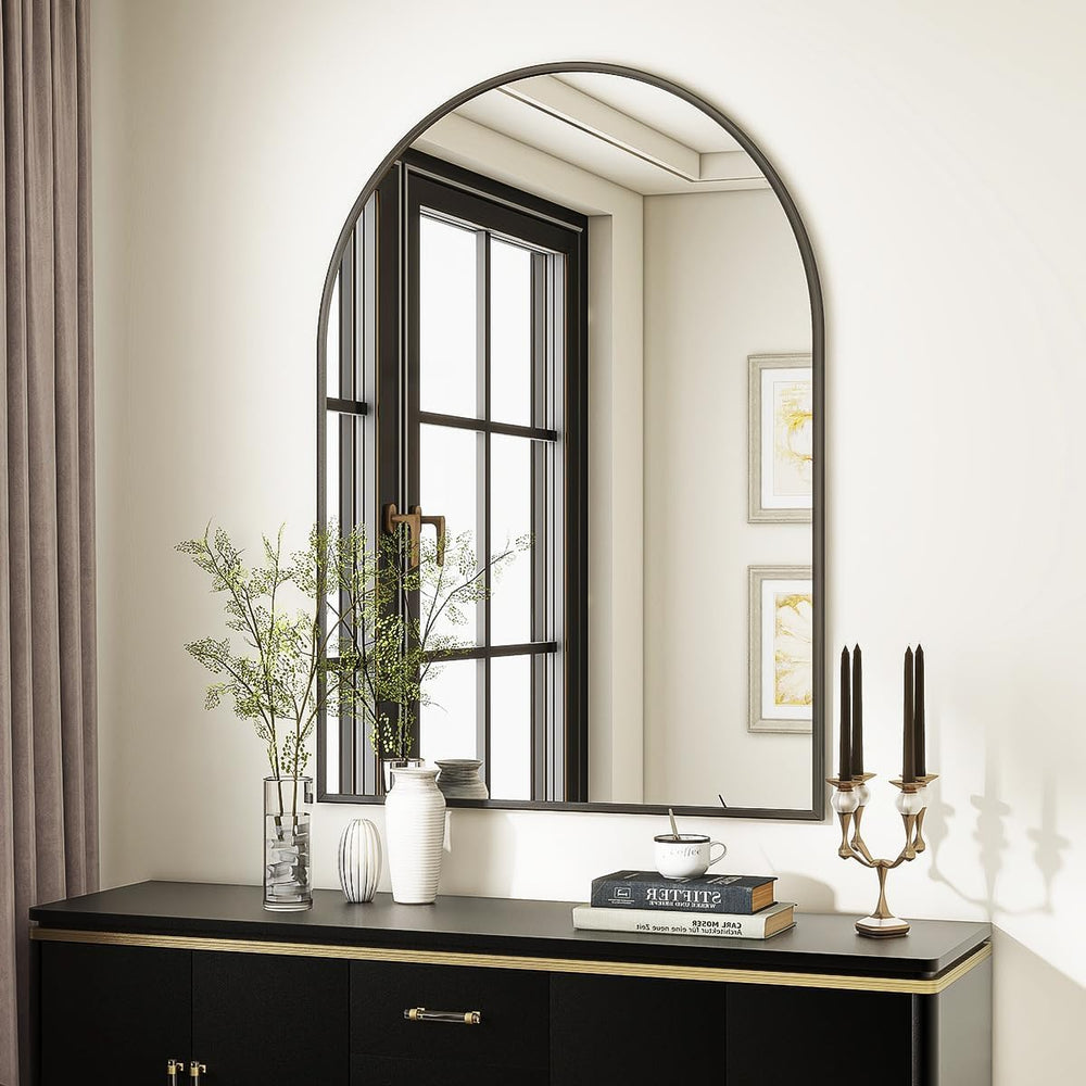 VooBang Arched Wall Mirror, 30 x 38 inch Arch Bathroom Mirror Black