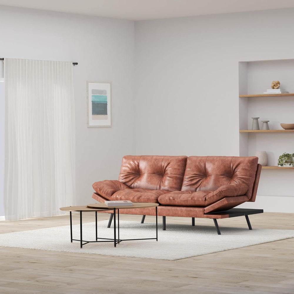 MUUEGM Futon Sofa Bed Faux Leather Memory Foam Couch Futon Sets,Convertible S...