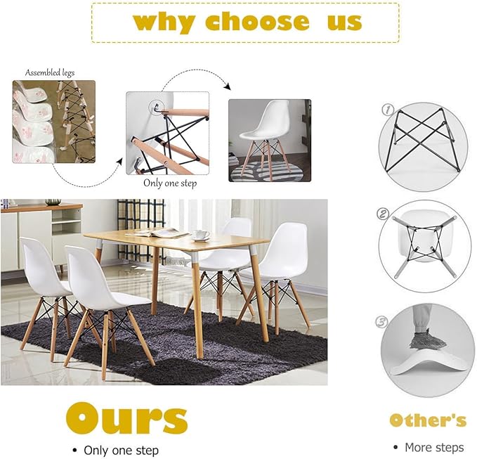 COSTWAY Dinning Chair Set of 4, Mid Century Modern Eiffel DSW Style Shell Mol...