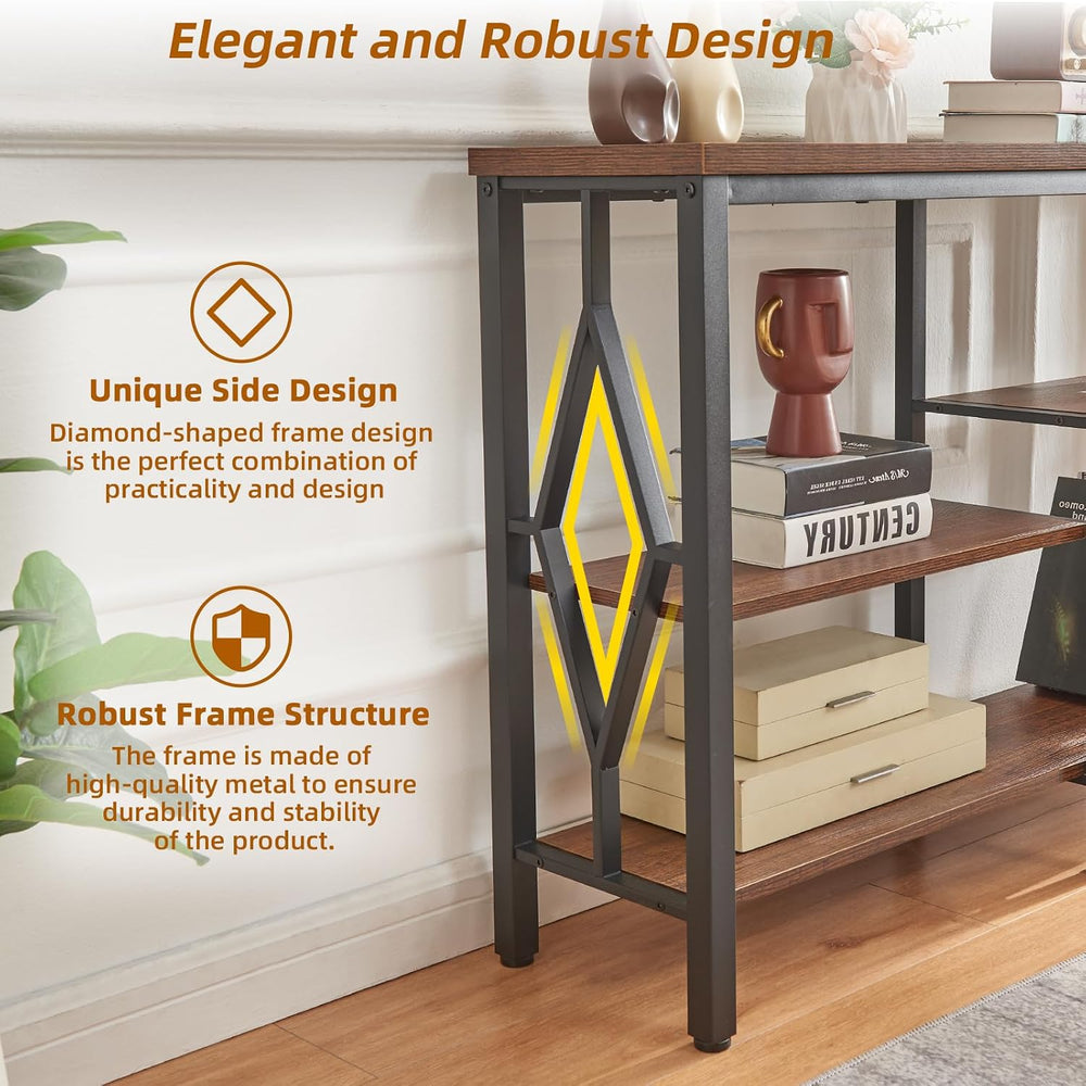 HOMBAZAAR Console Sofa Table, Rustic Entryway Table with Metal Frame and Open...