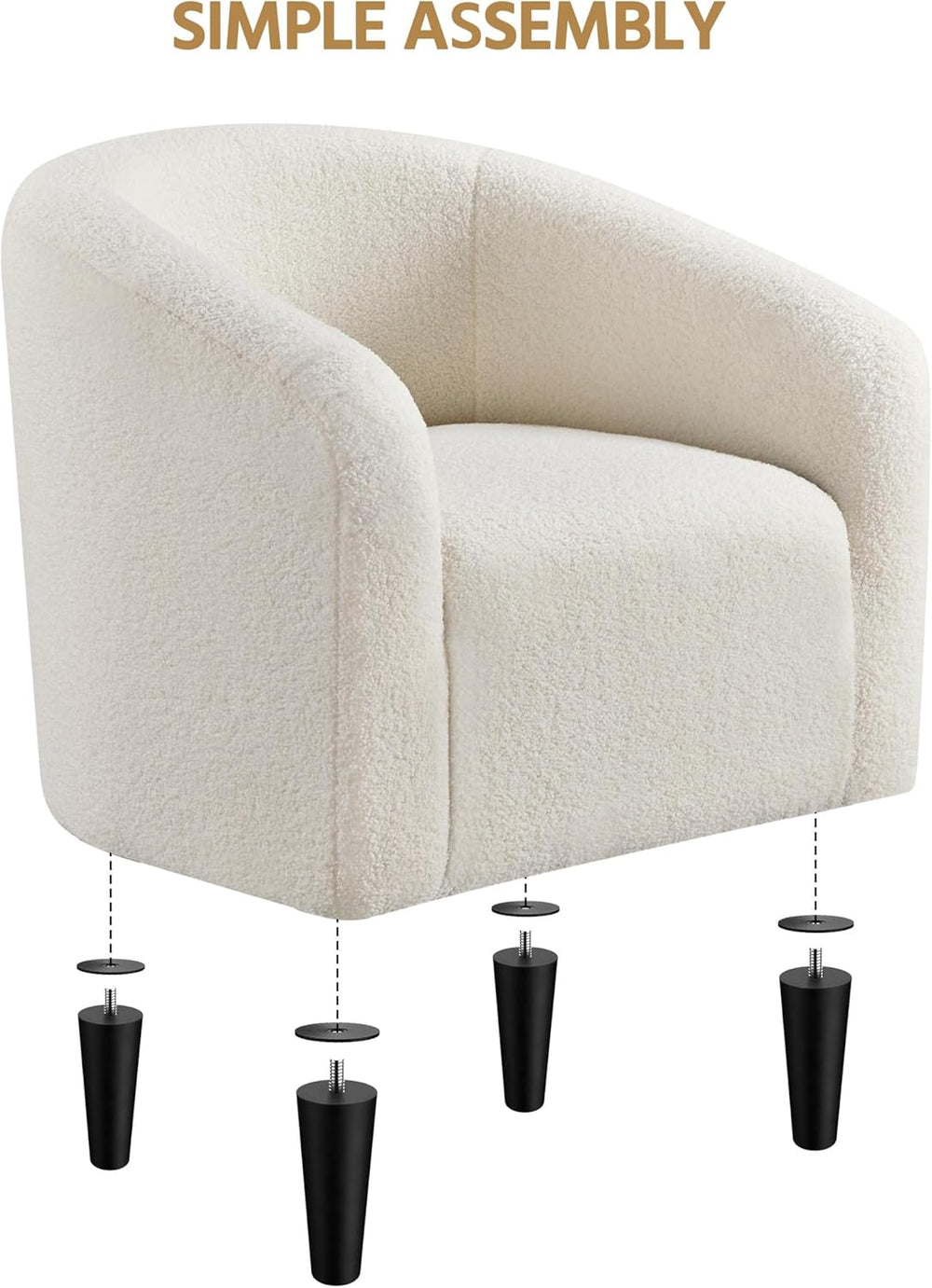 Yaheetech Accent Barrel Chair, Boucle Fabric Club Chair, Furry Sherpa Elegant...