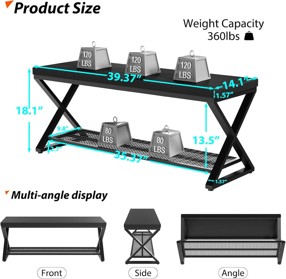 LVB Black Entryway Bench with Storage, Indoor Shoe Bench with Seating 39 in