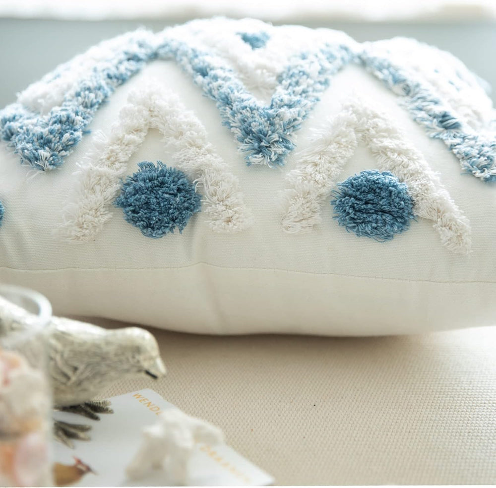Set of 2 Cotton Woven Boho Throw Pillow Covers, Tufted Decorative Square Pill...