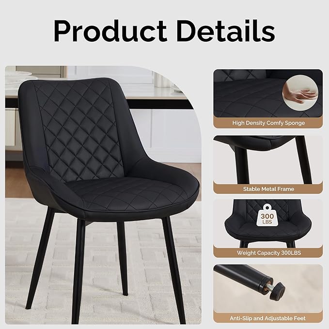 Dining Chair Set of 4, Modern Dining Chairs with Thick Cushions, Faux Leather...