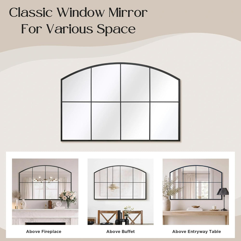 Besdomus Large Black Arched Mirror: 42"x28" Wide Arched Window Mirror