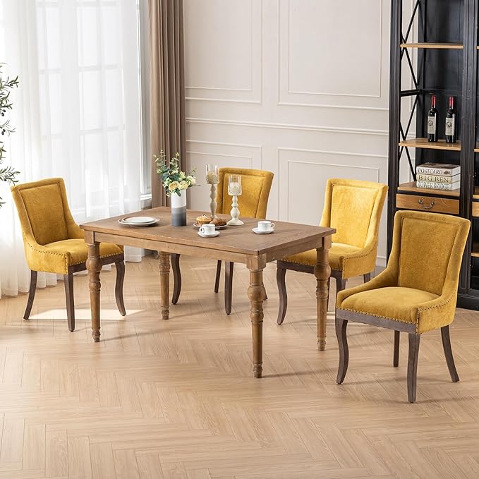 Gold Dining Chairs Set of 4, Kitchen & Dining Room Chairs, Fabric Upholst...