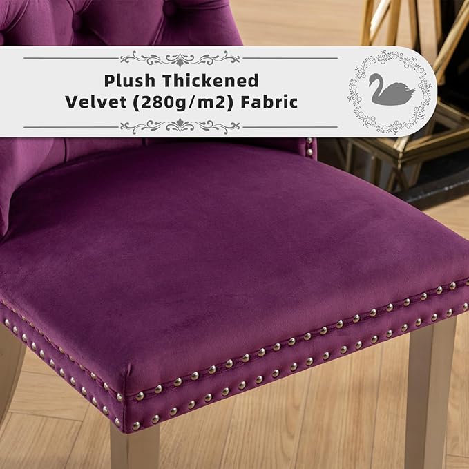 Velvet Upholstered Dining Chairs Set of 2, Modern Kitchen Side Chairs with Na...
