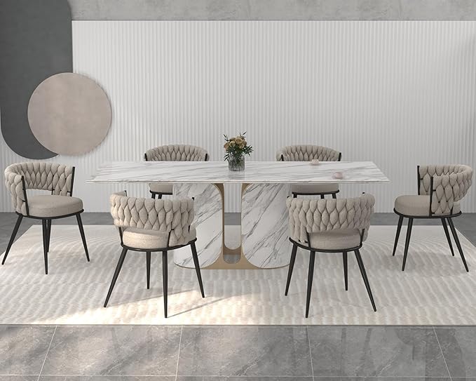 KCC Fabric Dining Chairs Set of 6, Modern Dining Chair with Metal Legs, Woven...