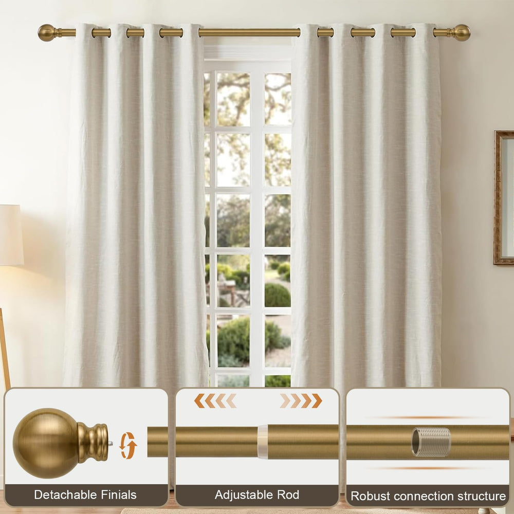 Warm Gold Curtain Rods for Windows 72-144 Inch Brass Heavy Duty