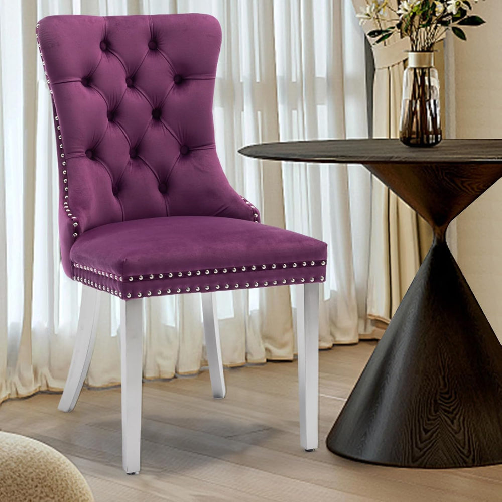 Velvet Upholstered Dining Chairs Set of 4, Modern Kitchen Side Chairs with Na...